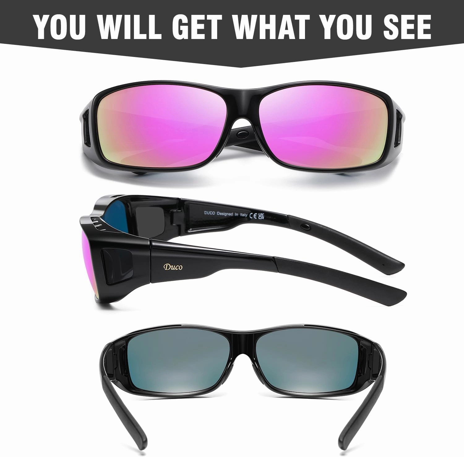DUCO Wraparound Fitover Glasses Polarized Wear Over Sunglasses for Men Women UV Protection Sun Glasses Driving 8953