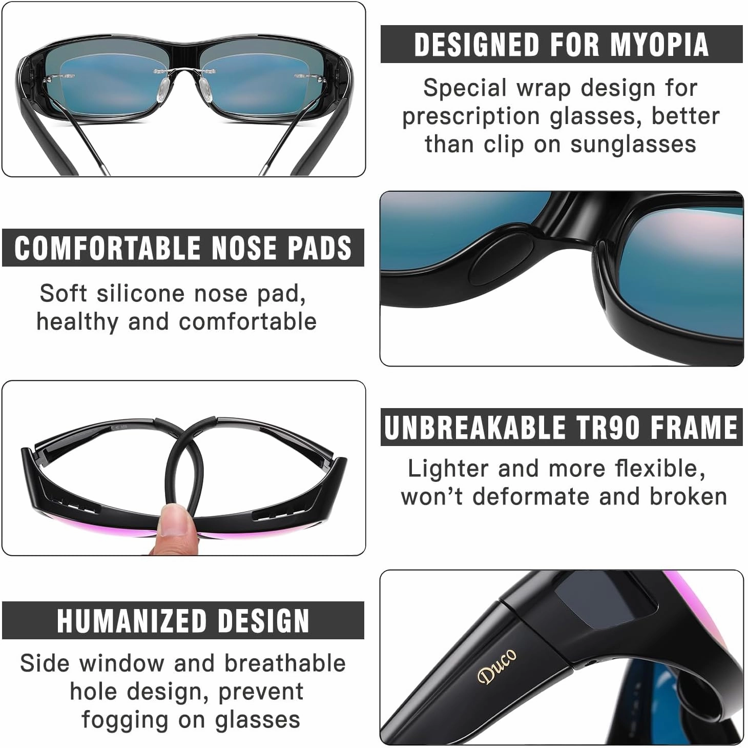 DUCO Wraparound Fitover Glasses Polarized Wear Over Sunglasses for Men Women UV Protection Sun Glasses Driving 8953