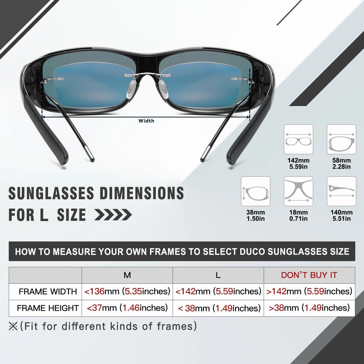 DUCO Wraparound Fitover Glasses Polarized Wear Over Sunglasses for Men Women UV Protection Sun Glasses Driving 8953