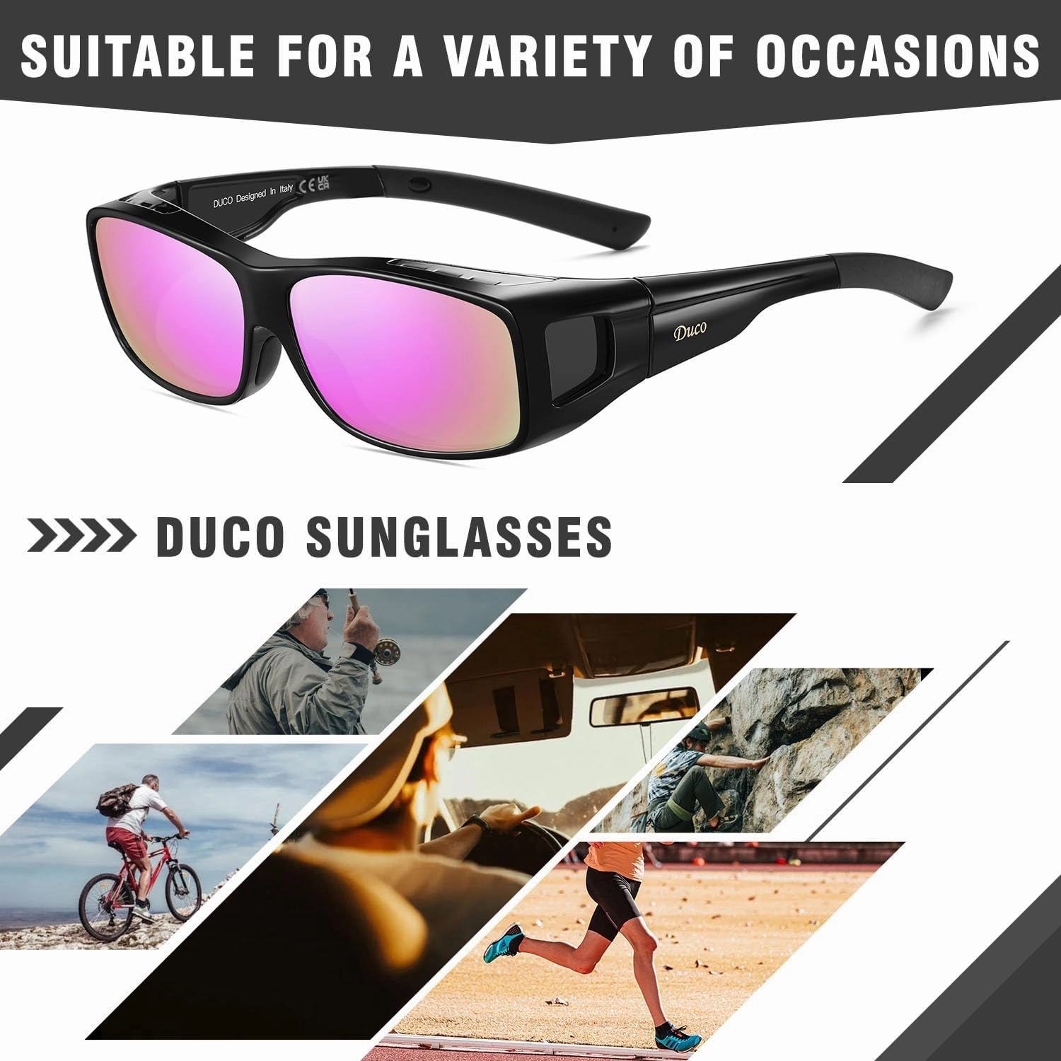 DUCO Wraparound Fitover Glasses Polarized Wear Over Sunglasses for Men Women UV Protection Sun Glasses Driving 8953