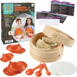 Dumpling Making Set- Make Your own Homemade Dumplings! Great for Chinese Food Dim Sum & Cooking Parties Gifts - Steamer Basket, Pot Sticker Presses, Spoons, Paper, Recipes