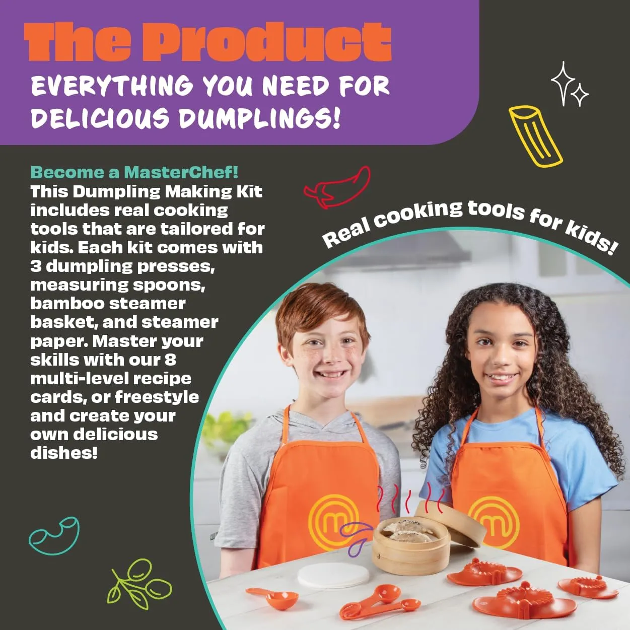Dumpling Making Set- Make Your own Homemade Dumplings! Great for Chinese Food Dim Sum & Cooking Parties Gifts - Steamer Basket, Pot Sticker Presses, Spoons, Paper, Recipes