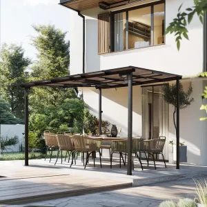 Durable Wall-Mounted 10' x 10' Outdoor Pergola Gazebo with Hard Top Roof for Patios and Decks, Grey