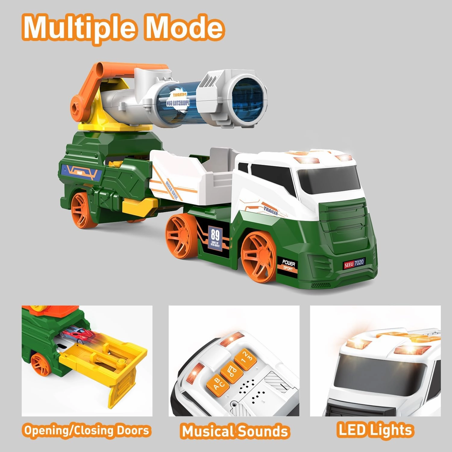 Dwi Dowellin Truck Toys for Kids, 28" Large Car Toys Include 4 Racing Cars 6 Ball, with Light & Sounds, Eejection&Shooting Transport Cars Toy, Gifts for Boys Girls-Green