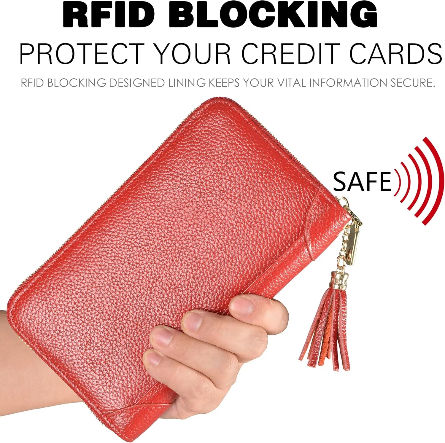 Easyoulife Credit Card Holder Wallet Womens Zipper Leather Case Purse RFID Blocking