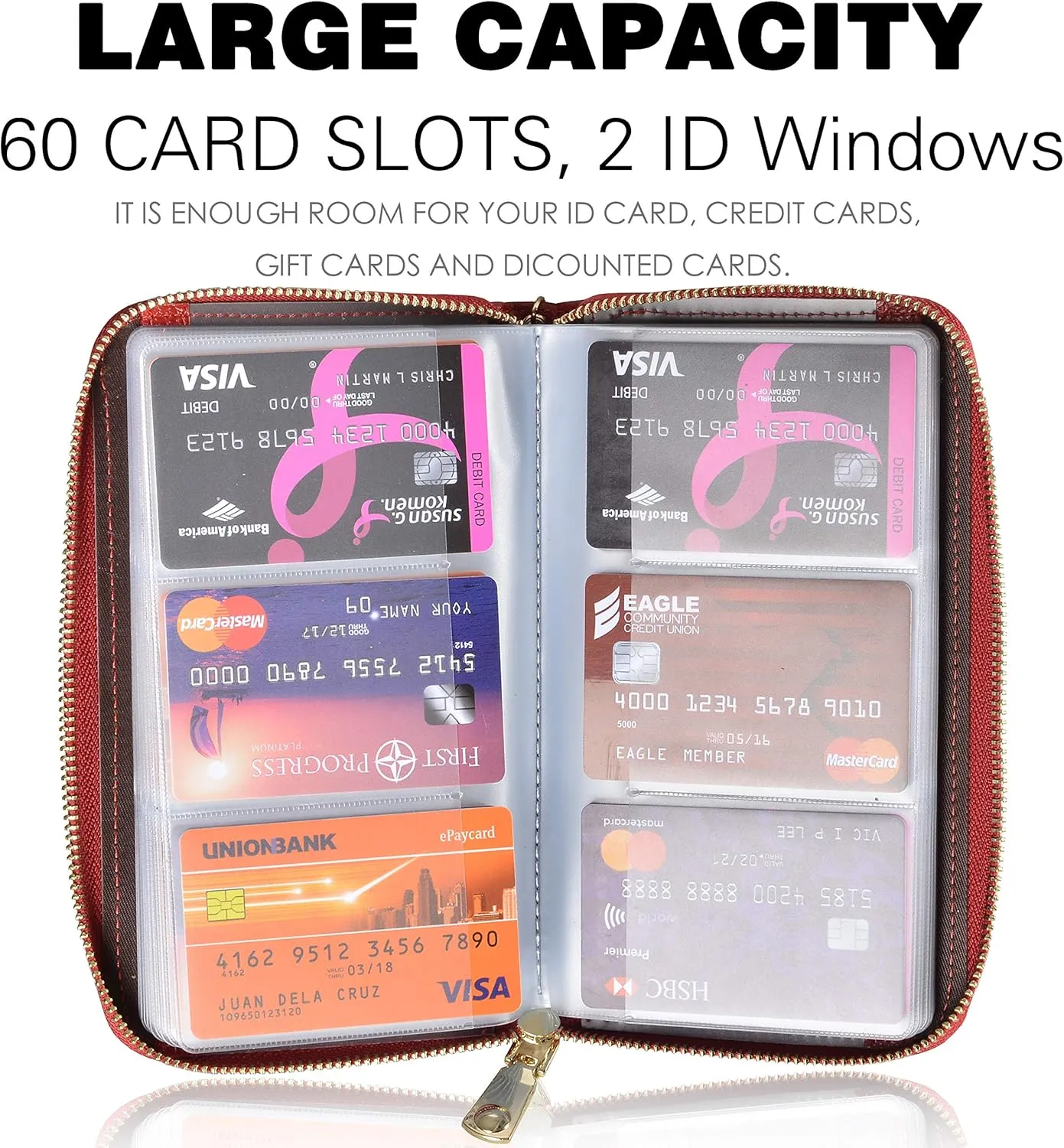 Easyoulife Credit Card Holder Wallet Womens Zipper Leather Case Purse RFID Blocking