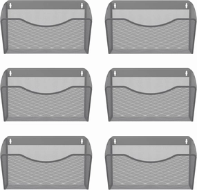 EasyPAG 6 Pack Mesh Wall File Organizer | Vertical Mounted Single Pocket Holder for A4/Letter Size Files - Rust-Proof Metal Organizer for Office, Home, School, Silver