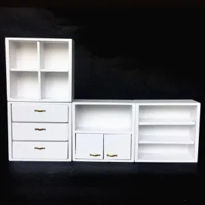 EatingBiting 1:12 Dollhouse White Miniature Furniture Accessories Wooden Cabinet Cupboard Closet Various Styles of Furniture 4 Part Set Arbitrary Placement