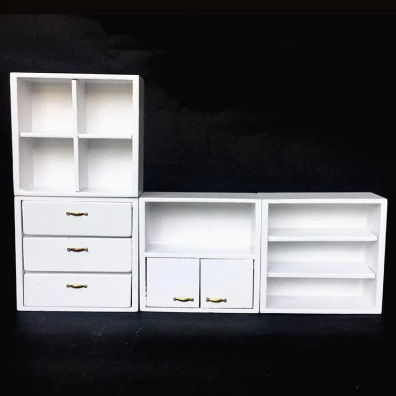 EatingBiting 1:12 Dollhouse White Miniature Furniture Accessories Wooden Cabinet Cupboard Closet Various Styles of Furniture 4 Part Set Arbitrary Placement