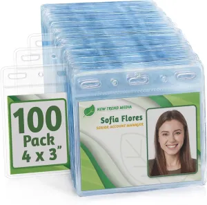 EcoEarth Horizontal Card Protector with Soft Edge (Large 4x3, 100 Pack) Clear Plastic Pouch for ID Name Badge Holders, Conference Nametag Sleeves, No Zipper for Quick and Easy Loading of Card Inserts