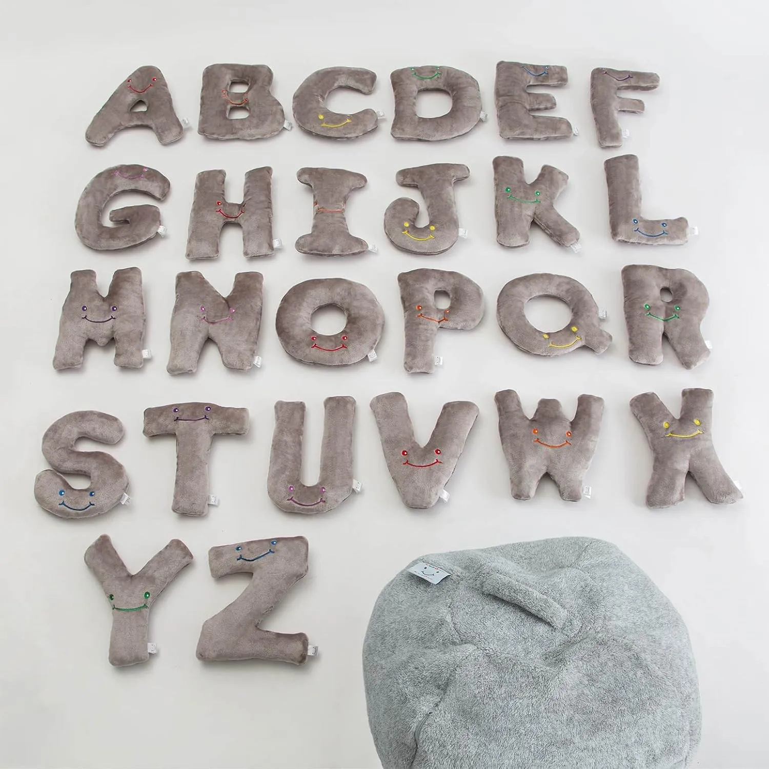 Educational Alphabet Toys - 26 Piece Rhino Grey Set, Large 11" Stuffed Letters in Plush Bag - Perfect Learning Language Awareness & ABCs Recognition Gifts for Kids, 3, 4, & 5 Year Olds