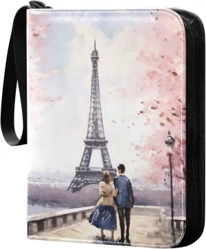 Eiffel Tower Painting Card Binder, 400 Pockets Card Holder with 50 Sleeves, Sturdy Card Holder Folders for Game Cards & Sports Cards