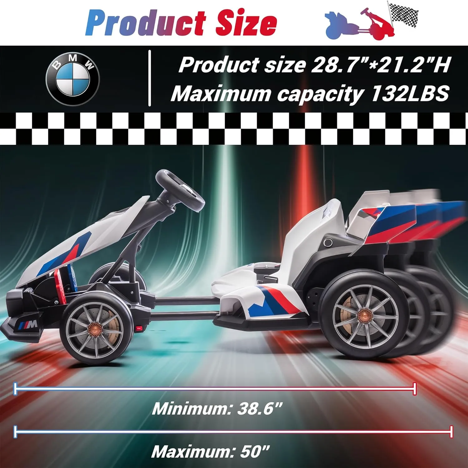 Electric Go Kart with Adjustable Seat, 24V Licensed BMW Drift Kart with Dual 200W Motors, Crazy Go Cart for Kids Ages 6-12, LED Lights, Drift Mode and 2 Speed (White)