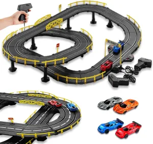 Electric Race Car Track Set, 13ft Small Slot-car-Race-Track-Sets for Boys & Girls Beginner, 4 Slot Cars 1:43 Scale with Headlights Racing Vehicle Playset for Kids 6  Year Old Toys