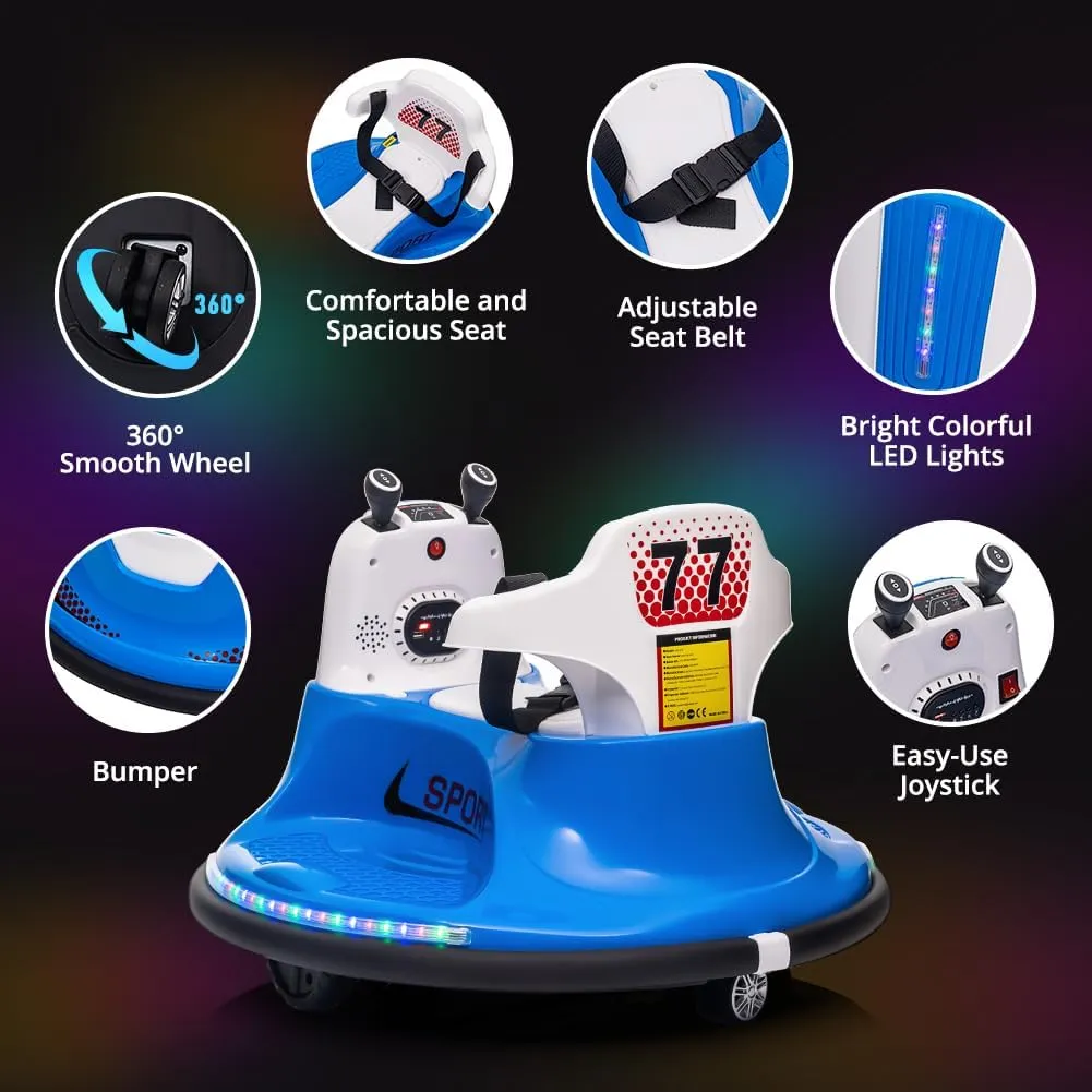 Electric Ride On Bumper Car for Kids Bumping Car with Remote Control, Safety Belt, Flashing Lights, Music, 360° Spin Ride On Toy for Toddlers, Boys, and Girls, Blue