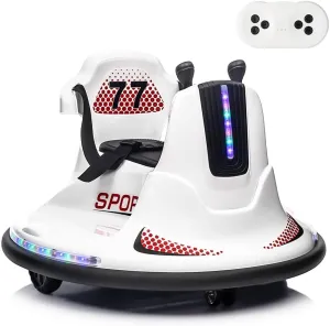 Electric Ride On Bumper Car for Kids Bumping Car with Remote Control, Safety Belt, Flashing Lights, Music, 360° Spin Ride On Toy for Toddlers, Boys, and Girls, White