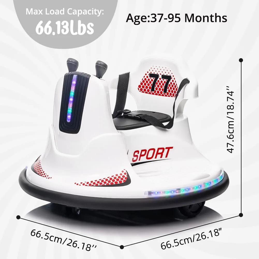 Electric Ride On Bumper Car for Kids Bumping Car with Remote Control, Safety Belt, Flashing Lights, Music, 360° Spin Ride On Toy for Toddlers, Boys, and Girls, White