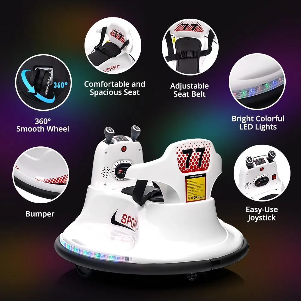 Electric Ride On Bumper Car for Kids Bumping Car with Remote Control, Safety Belt, Flashing Lights, Music, 360° Spin Ride On Toy for Toddlers, Boys, and Girls, White