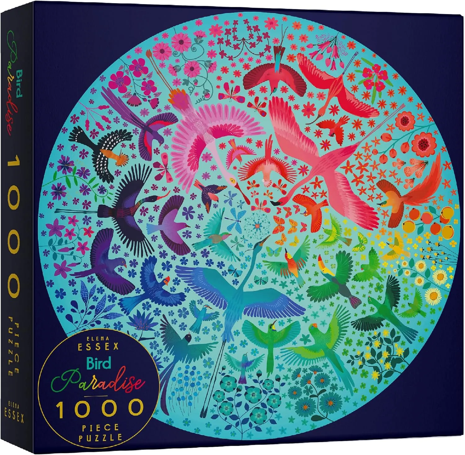 Elena Essex Puzzles for Adults 1000 Pieces - Bird Paradise | 1000 Piece Puzzles for Adults | Jigsaw Puzzles | Bird Rainbow Puzzle | Round Puzzles 26.5 inches Diameter
