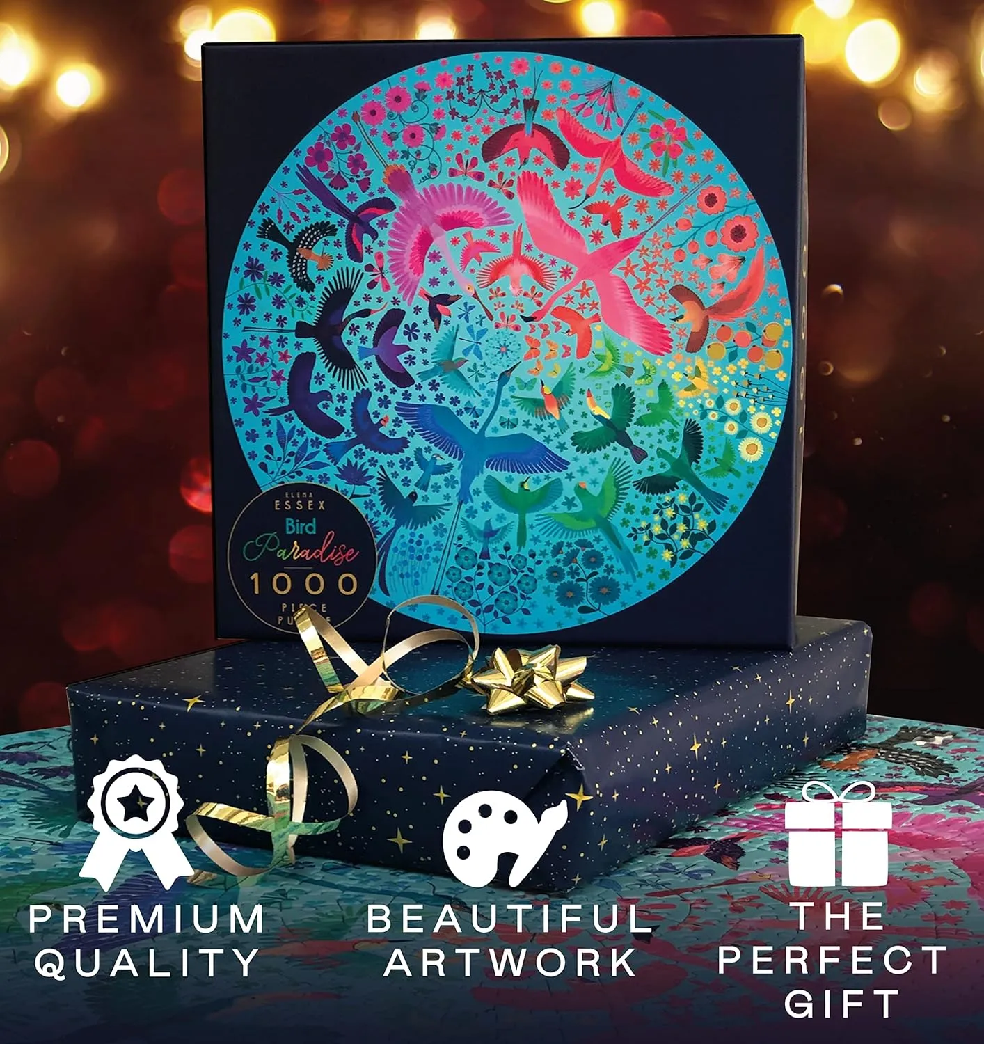 Elena Essex Puzzles for Adults 1000 Pieces - Bird Paradise | 1000 Piece Puzzles for Adults | Jigsaw Puzzles | Bird Rainbow Puzzle | Round Puzzles 26.5 inches Diameter