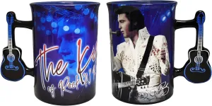 Elvis Presley Ceramic Mug with Guitar Handle – Iconic White Jumpsuit Design – 16oz Collector's Item for Elvis Fans