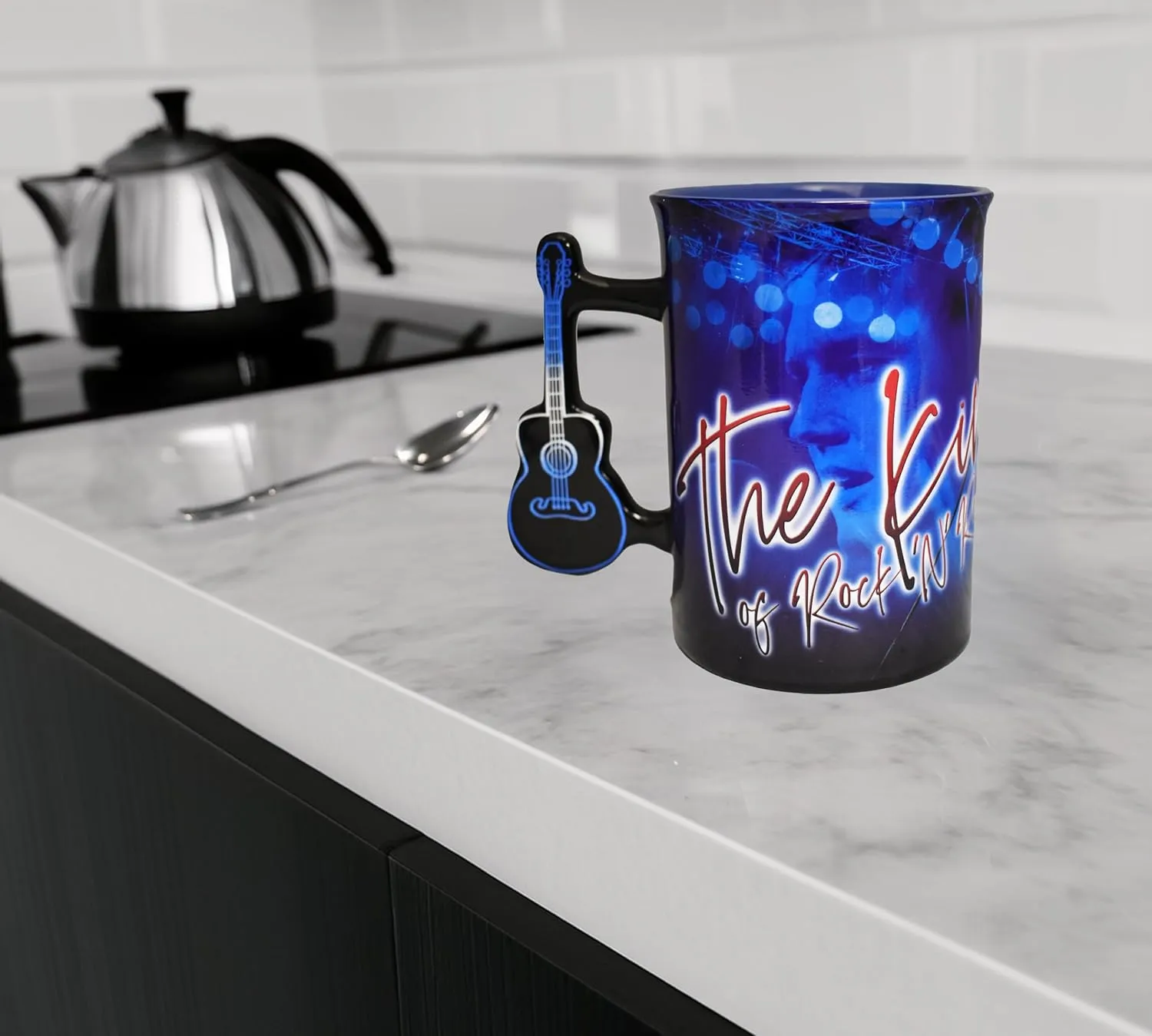 Elvis Presley Ceramic Mug with Guitar Handle – Iconic White Jumpsuit Design – 16oz Collector's Item for Elvis Fans
