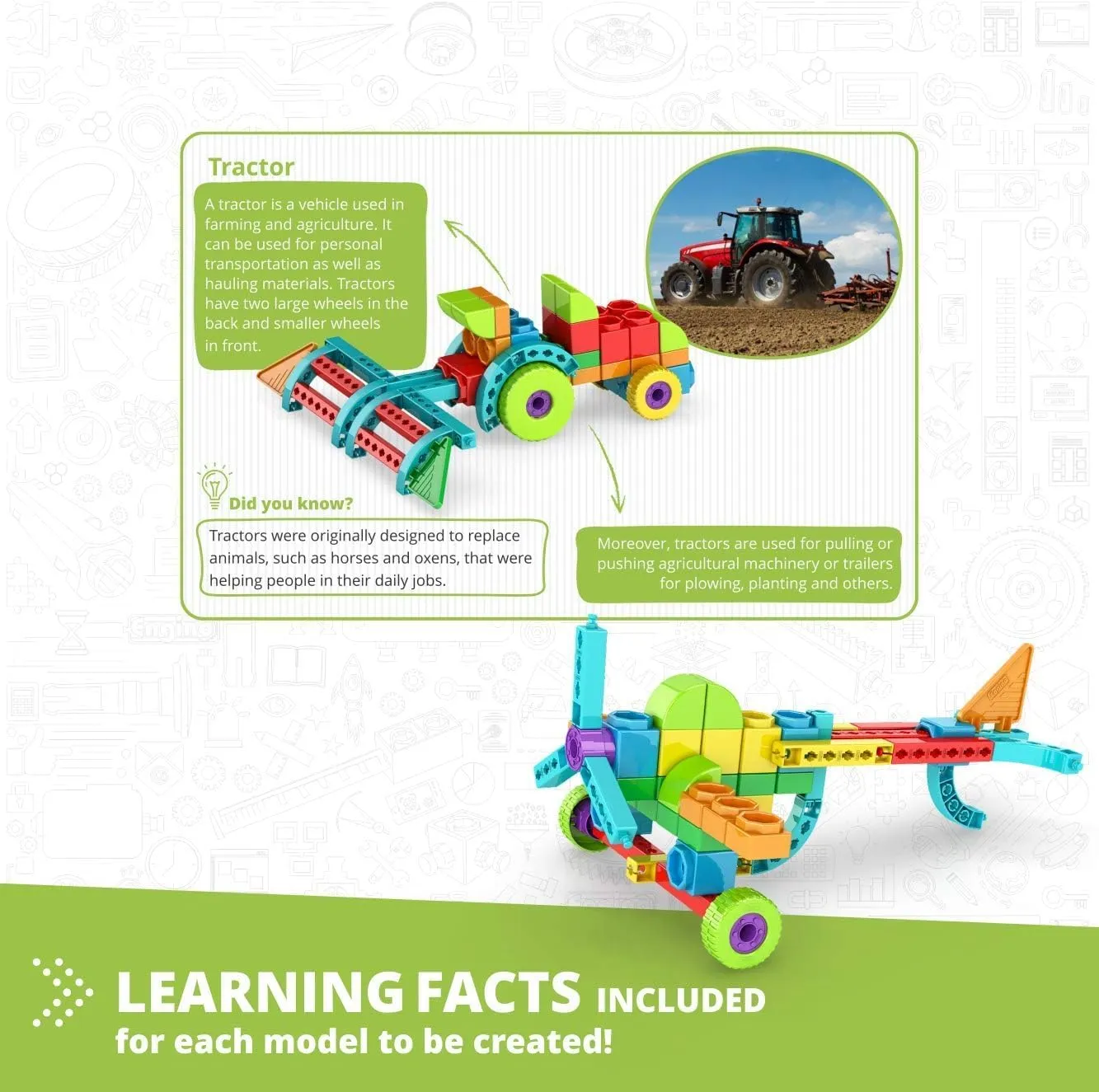 Engino: Qboidz Farm Tractor - 10 Model Brick Building Set, Toy Construction, Coloring-Math Activities, Stack-Click Assembly, STEM Play-Learn, Kids 4 
