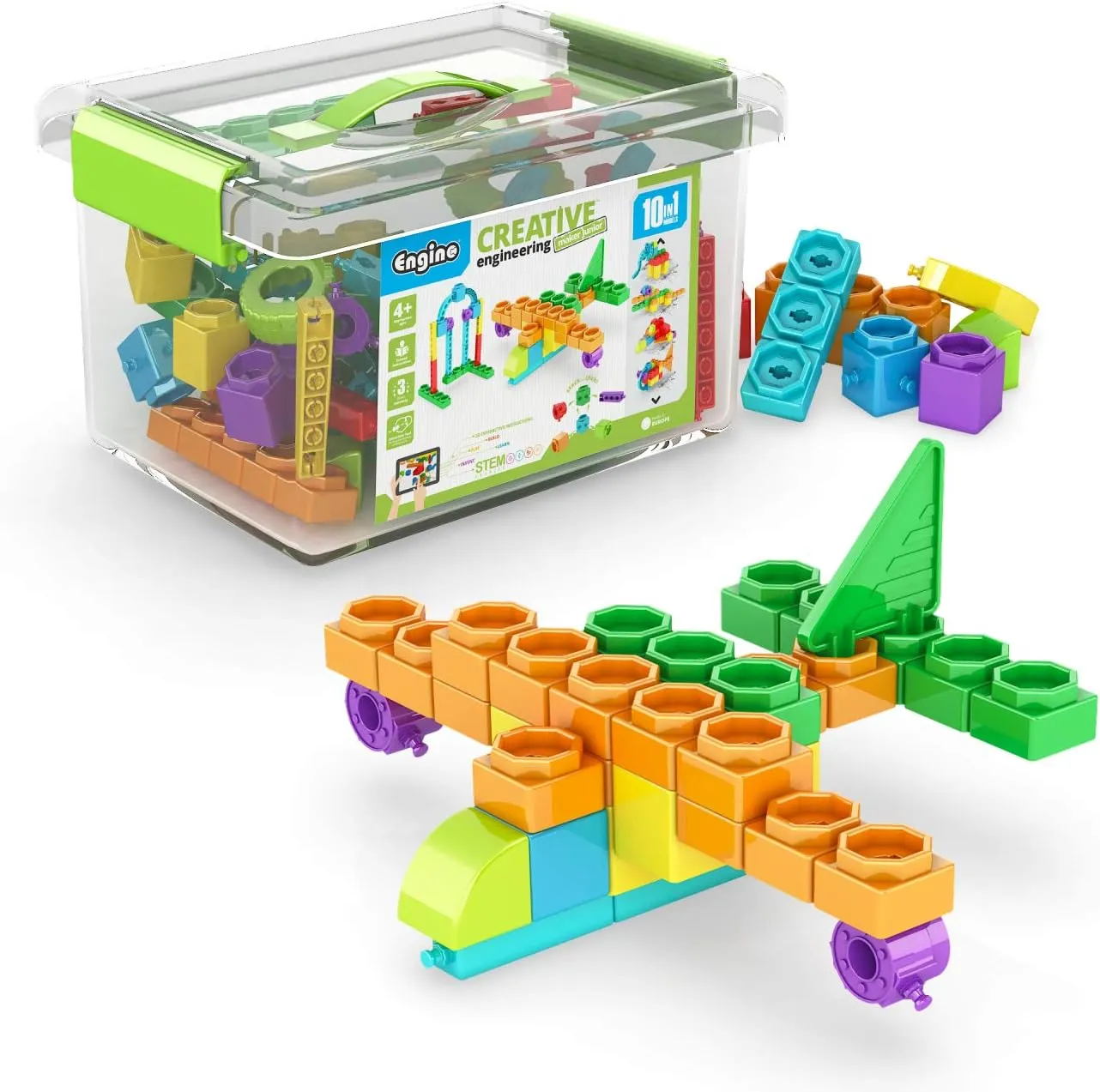 Engino STEAM Maker Junior 10 Model Set, Stackable Building Blocks, STEM Building Toys, Educational Toys for Kids 4 , Gift for Boys & Girls