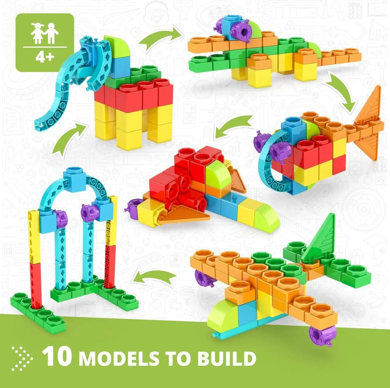 Engino STEAM Maker Junior 10 Model Set, Stackable Building Blocks, STEM Building Toys, Educational Toys for Kids 4 , Gift for Boys & Girls