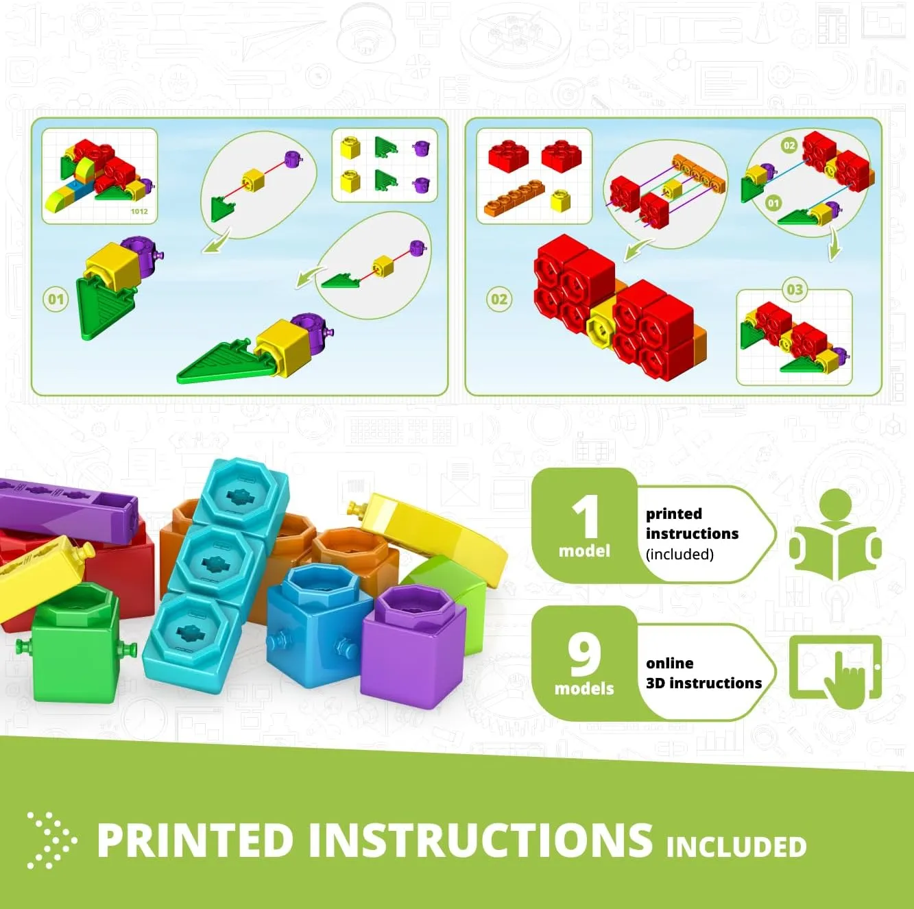 Engino STEAM Maker Junior 10 Model Set, Stackable Building Blocks, STEM Building Toys, Educational Toys for Kids 4 , Gift for Boys & Girls
