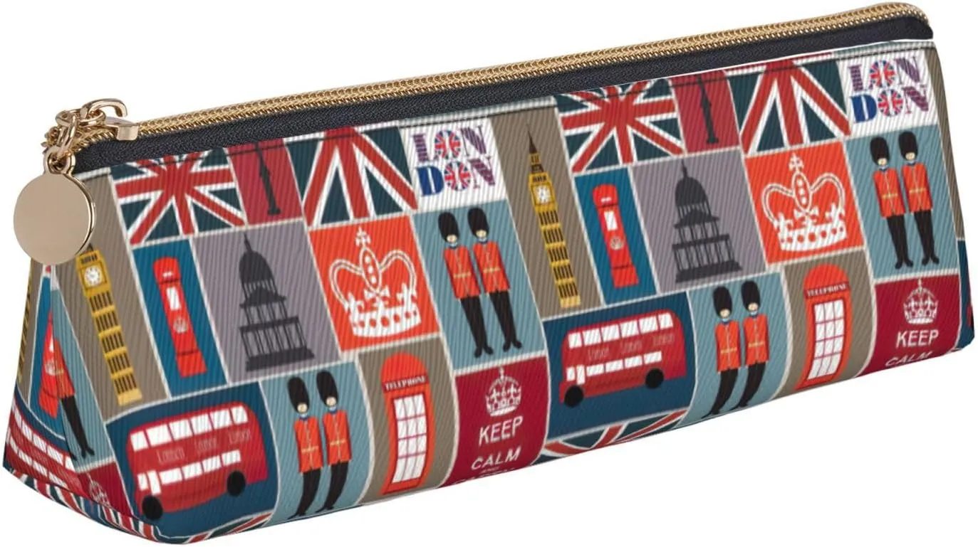England Symbols Print Simple Pencil Case Triangle Pouch for Pens Makeup Art Supplies Daily Essentials