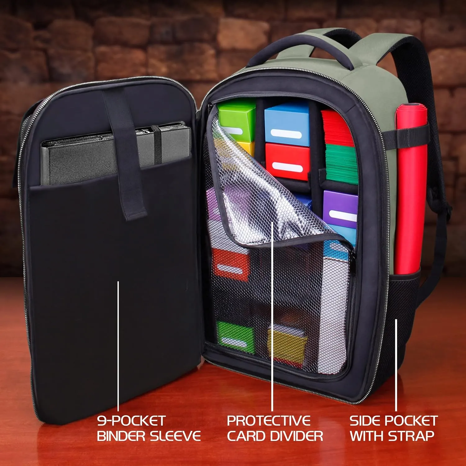 ENHANCE MTG Backpack TCG Card Storage - TCG Backpack for Deck Boxes, Sleeved Cards, Playmats, MTG Accessories
