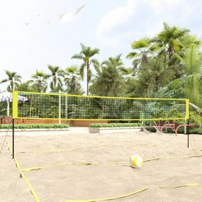 Enjoy Outdoor Fun with Portable Volleyball Net Set, Quick Setup, Durable PE Fabric, Includes Carrying Bag and Accessories, Black and Yellow