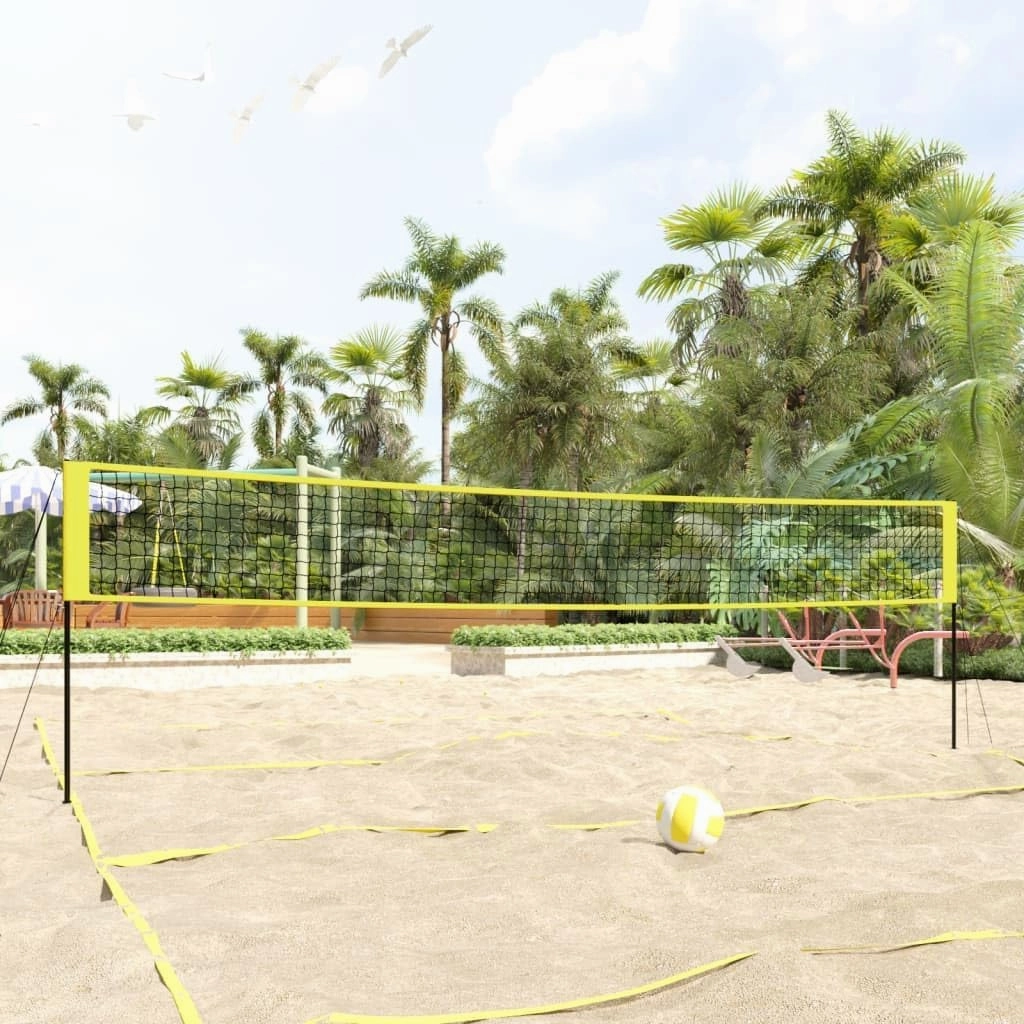 Enjoy Outdoor Fun with Portable Volleyball Net Set, Quick Setup, Durable PE Fabric, Includes Carrying Bag and Accessories, Black and Yellow