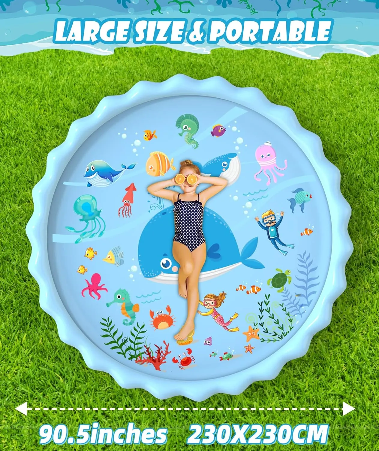 EPN Splash Pad, Extra Large Sprinkler Play Mat Fun for Kids, Thicker Summer Outdoor Water Toys Toddler Pool for 3-12 Years Old Children Boys & Girls (90.5")
