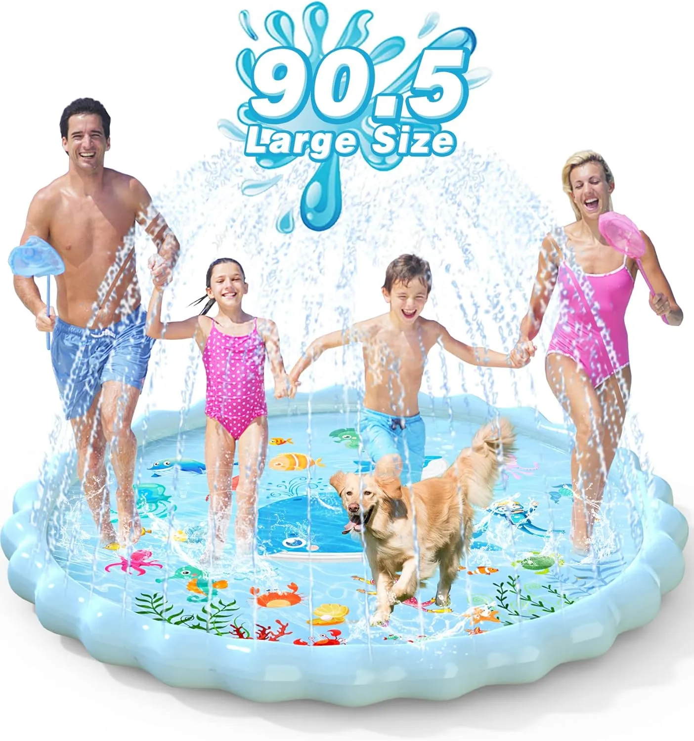 EPN Splash Pad, Extra Large Sprinkler Play Mat Fun for Kids, Thicker Summer Outdoor Water Toys Toddler Pool for 3-12 Years Old Children Boys & Girls (90.5")
