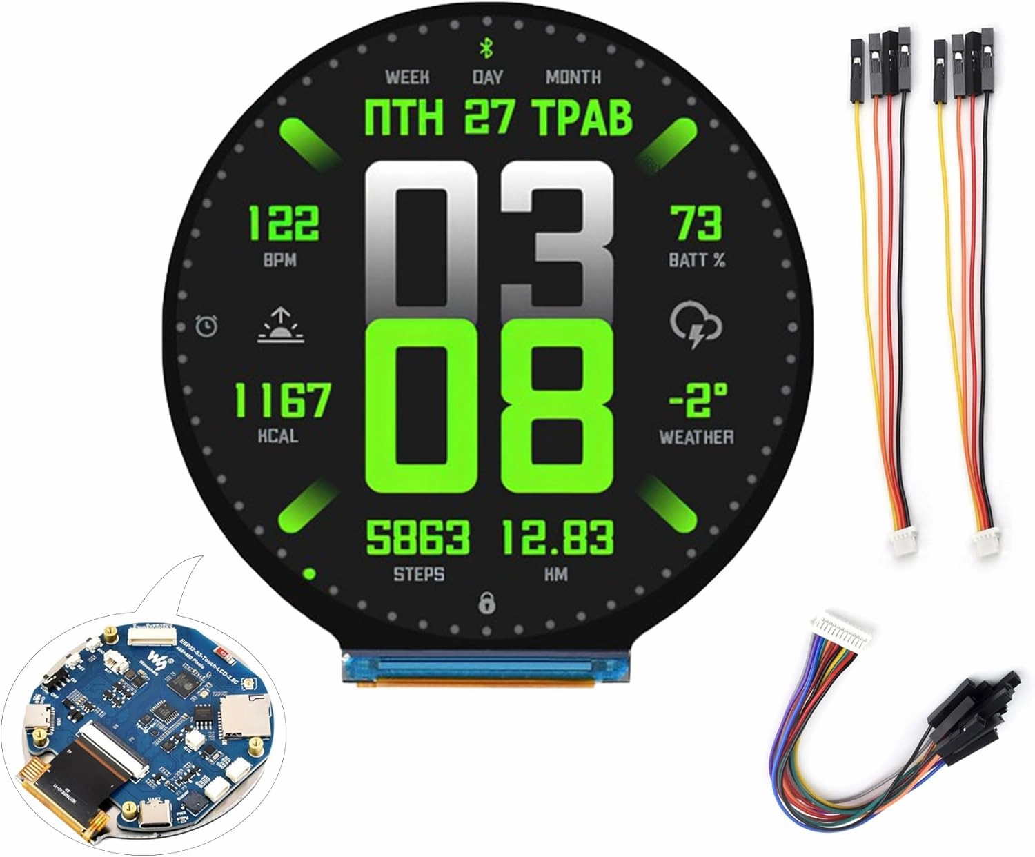 ESP32-S3 2.8inch Round Display Development Board Development Board, 480x480 Resolution IPS Display, 32-bit LX7 Dual-Core Processor, ESP32 with Display, Supports WFi & BLE