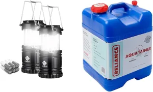 Etekcity Lantern Camping Essentials Lights 2 Pack & Reliance 7 Gallon Rigid Water Container Bundle
