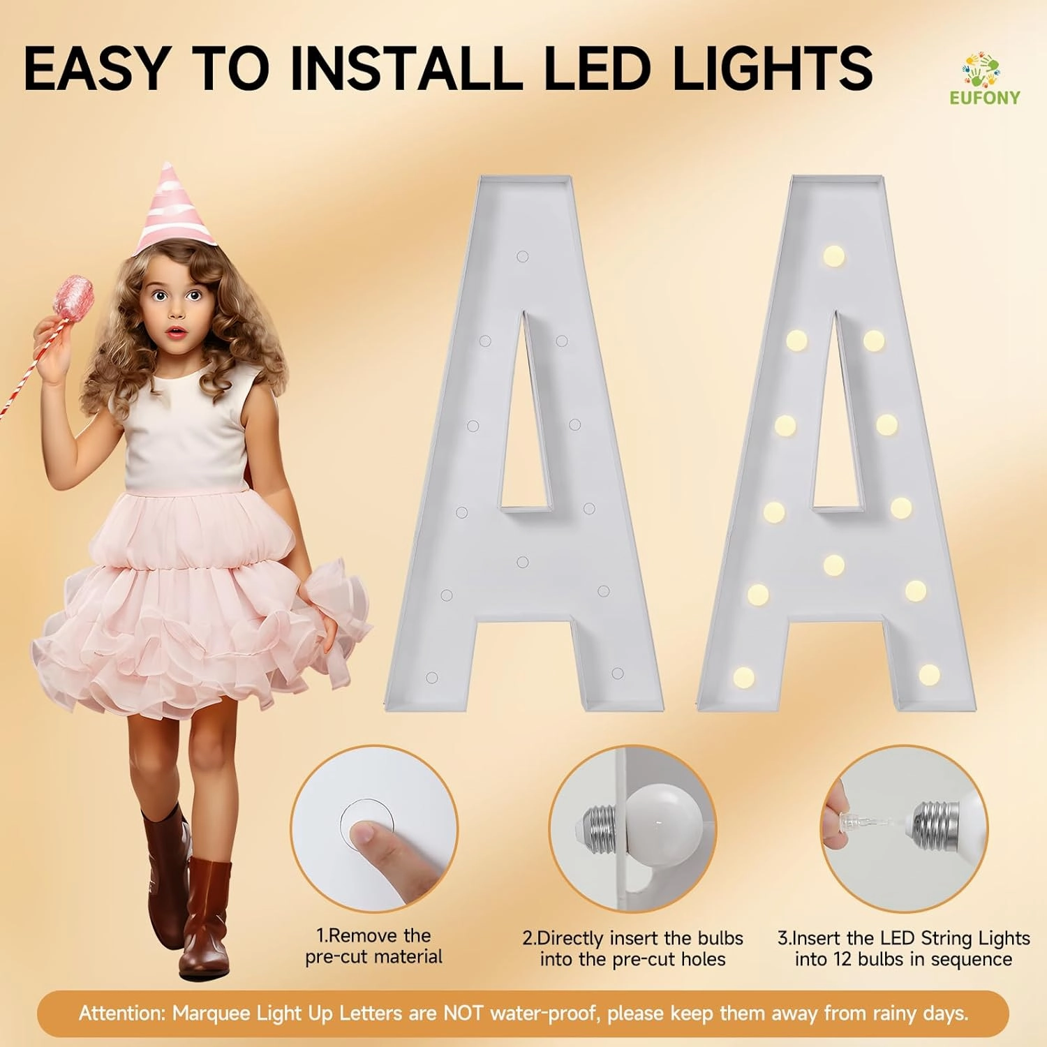 eufony 4FT Marquee Letters - Large Light Up Letter T for Birthday Party, Baby Shower & Anniversary Decor - 4 Feet DIY Kit