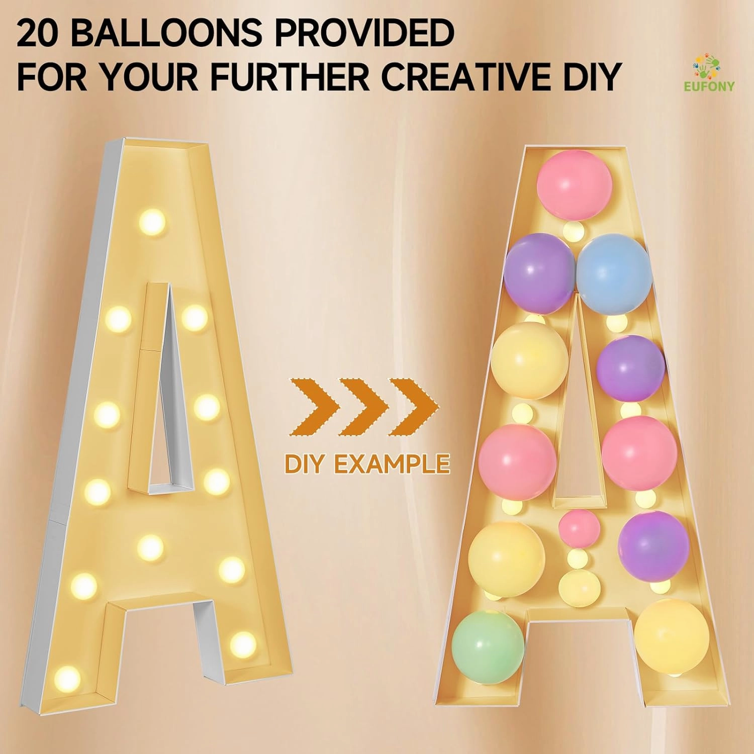 eufony 4FT Marquee Letters - Large Light Up Letter T for Birthday Party, Baby Shower & Anniversary Decor - 4 Feet DIY Kit