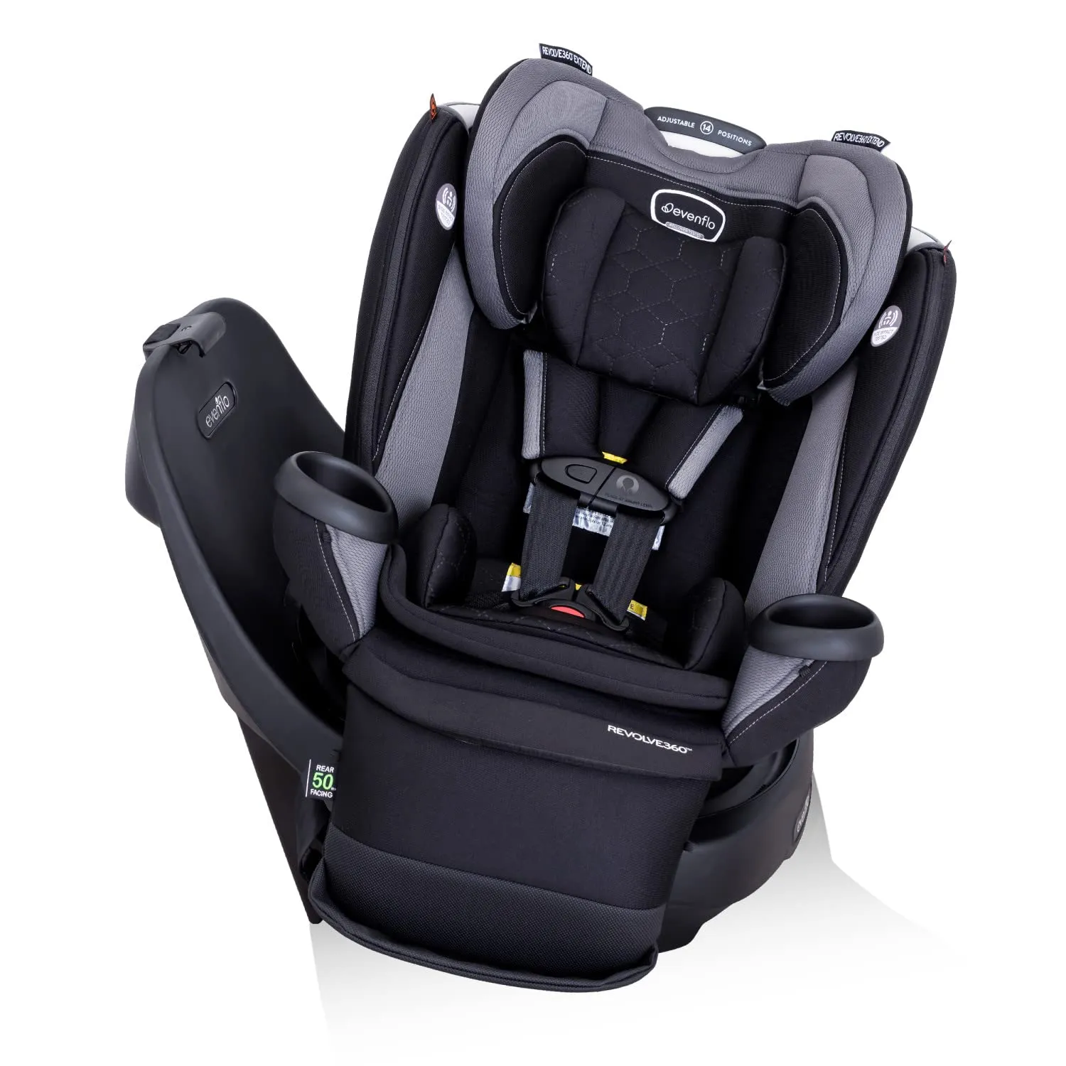 Evenflo Revolve360 Extend Convertible Car Seat with 360 Degree Rotation, Extended Rear-Facing, Forward-Facing, Booster Mode, and Secure Latch Install, Revere Gray