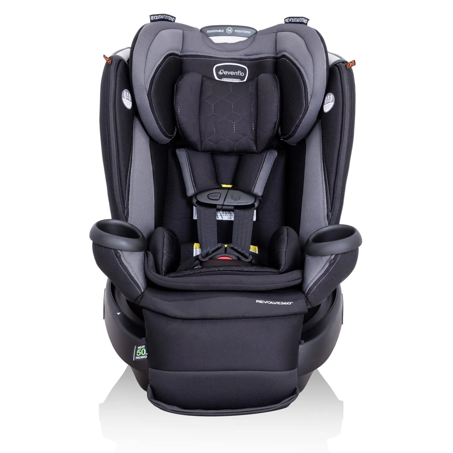 Evenflo Revolve360 Extend Convertible Car Seat with 360 Degree Rotation, Extended Rear-Facing, Forward-Facing, Booster Mode, and Secure Latch Install, Revere Gray