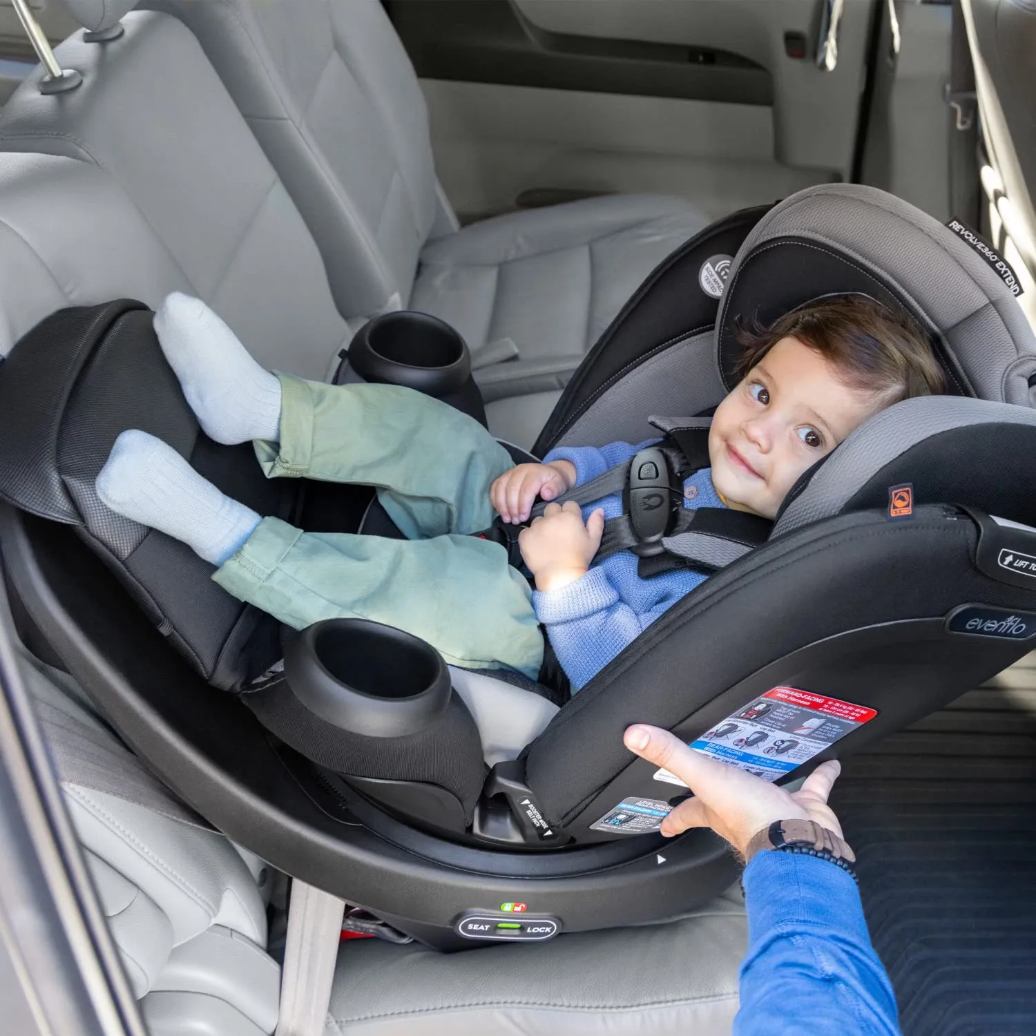 Evenflo Revolve360 Extend Convertible Car Seat with 360 Degree Rotation, Extended Rear-Facing, Forward-Facing, Booster Mode, and Secure Latch Install, Revere Gray