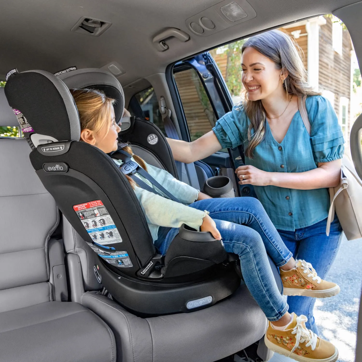 Evenflo Revolve360 Extend Convertible Car Seat with 360 Degree Rotation, Extended Rear-Facing, Forward-Facing, Booster Mode, and Secure Latch Install, Revere Gray
