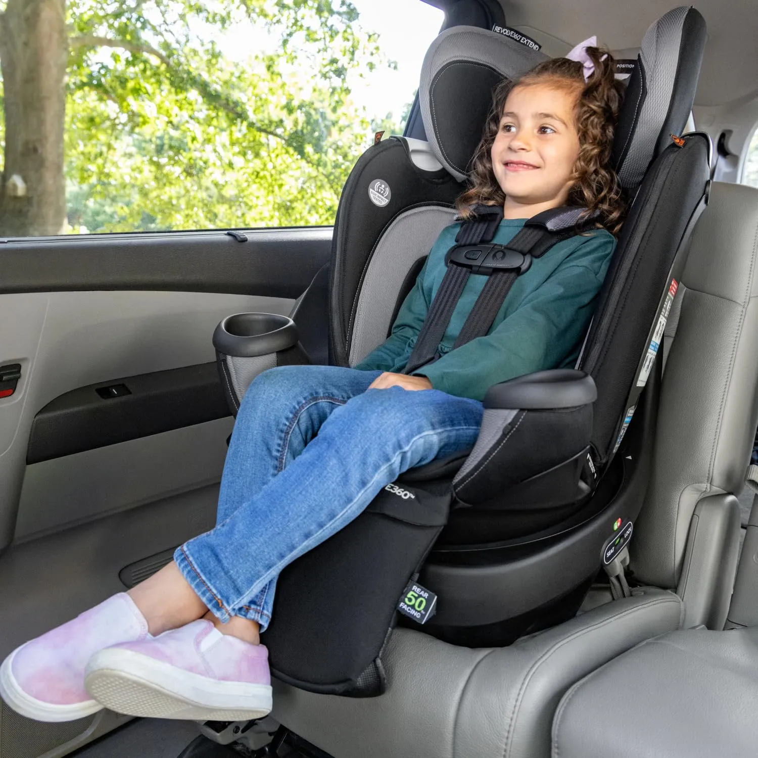 Evenflo Revolve360 Extend Convertible Car Seat with 360 Degree Rotation, Extended Rear-Facing, Forward-Facing, Booster Mode, and Secure Latch Install, Revere Gray