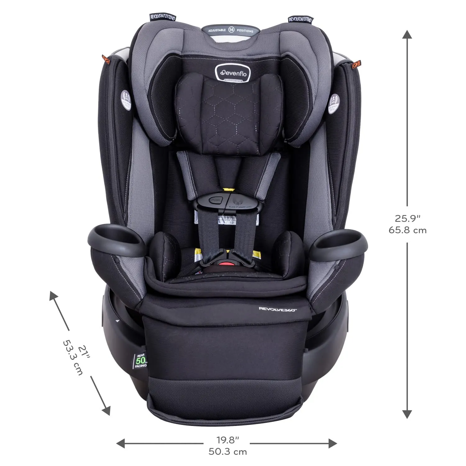 Evenflo Revolve360 Extend Convertible Car Seat with 360 Degree Rotation, Extended Rear-Facing, Forward-Facing, Booster Mode, and Secure Latch Install, Revere Gray