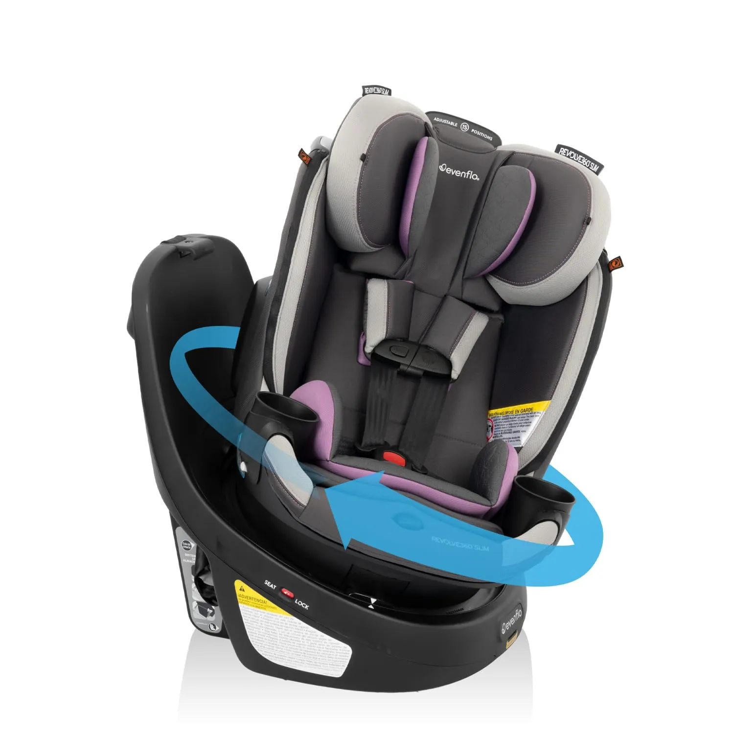 Evenflo Revolve360 Slim 2-in-1 Rotational Car Seat with Quick Clean Cover (Sutton Purple)