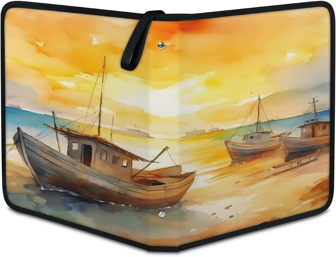 Evening Sailboat 3 Ring Trading Zipper Binder Strap, Trading Card Binder 9 Pocket, 900 Pockets Card Holder with 50 Removable Sleeves for Game Cards