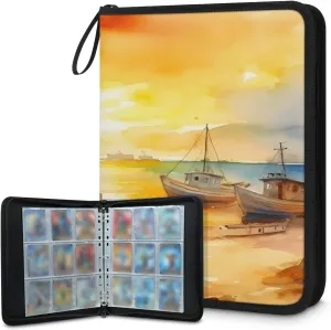 Evening Sailboat 3 Ring Trading Zipper Binder Strap, Trading Card Binder 9 Pocket, 900 Pockets Card Holder with 50 Removable Sleeves for Game Cards