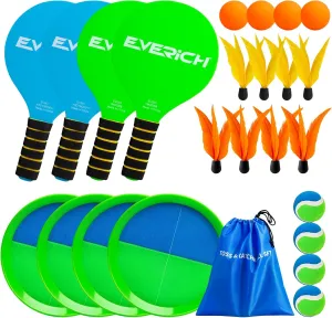 EVERICH Toss and Catch Ball Game Set & Paddle Ball Set, 8 Paddles 8 Balls 8 Birdies for Kids Teens Adults, Outdoor Indoor Beach Yard Lawn Toy Games for Family Fun, All-Season Play Birthday Easter Gift